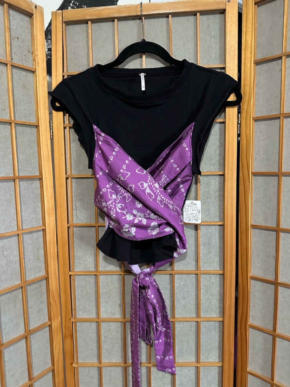 Free People Black Top with Purple Scarf Wrap